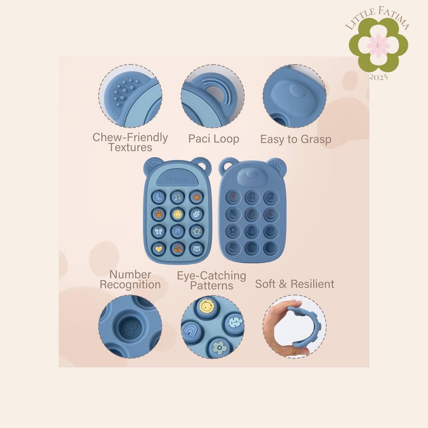 Juguete sensorial “Phone Press” de silicona – Moonkie 📱🧸