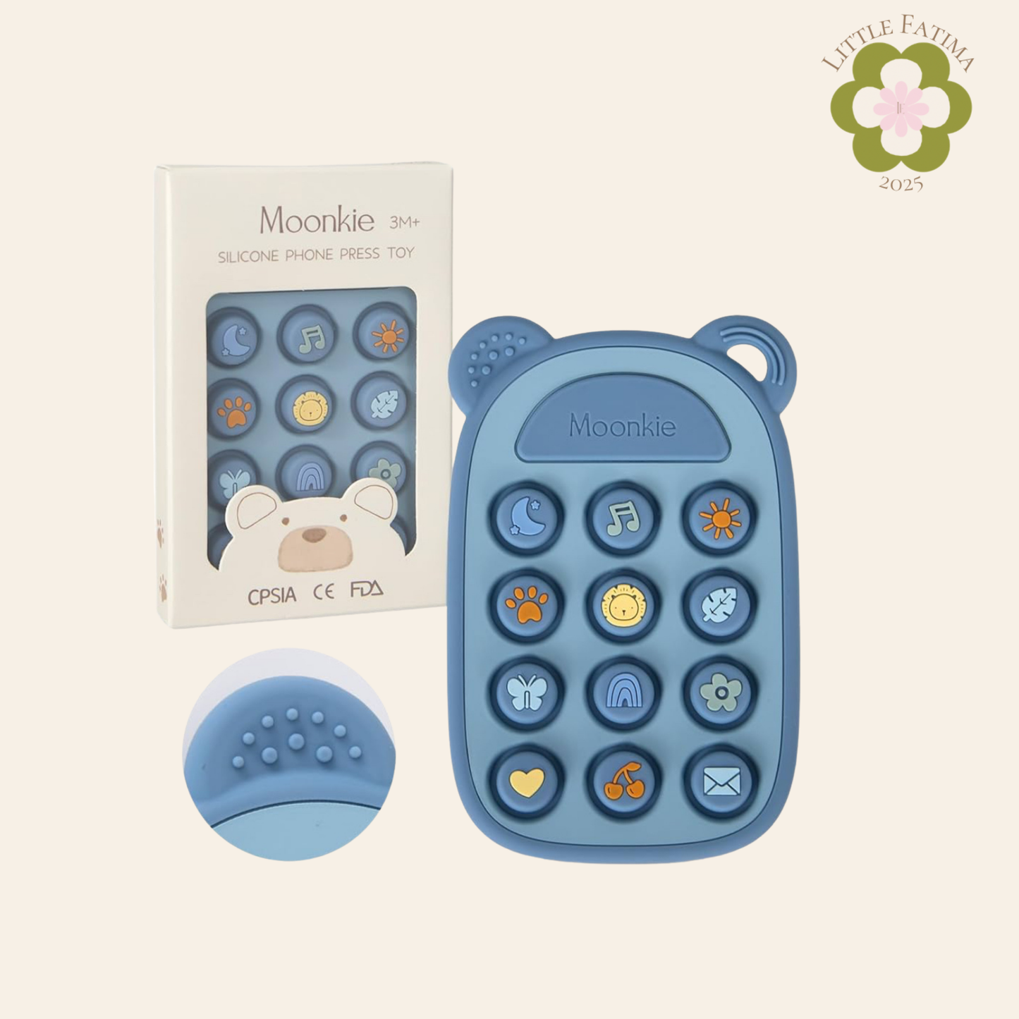 Juguete sensorial “Phone Press” de silicona – Moonkie 📱🧸
